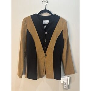 Vintage 80s D.J. Summers Brown Black Color Block Faux Suede Retro Long Sz 6P NWT